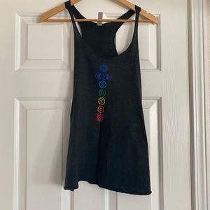 Heather Black Racerback Tank w/Rainbow Chakras